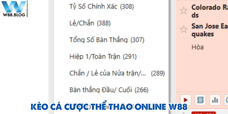 Thể thao online W88 cập nhật nhiều loại cược mỗi ngày cho người chơi